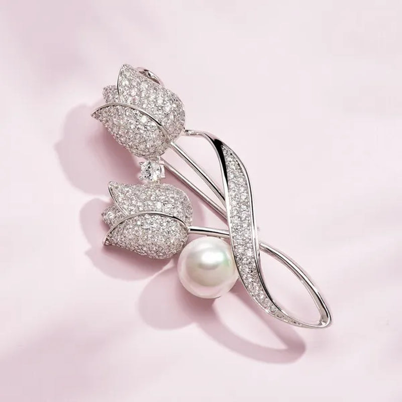 Brooch Rhinestone Tulip Flower Brooch Anti-Glare Suit Brooch Collar Pin Jewelry