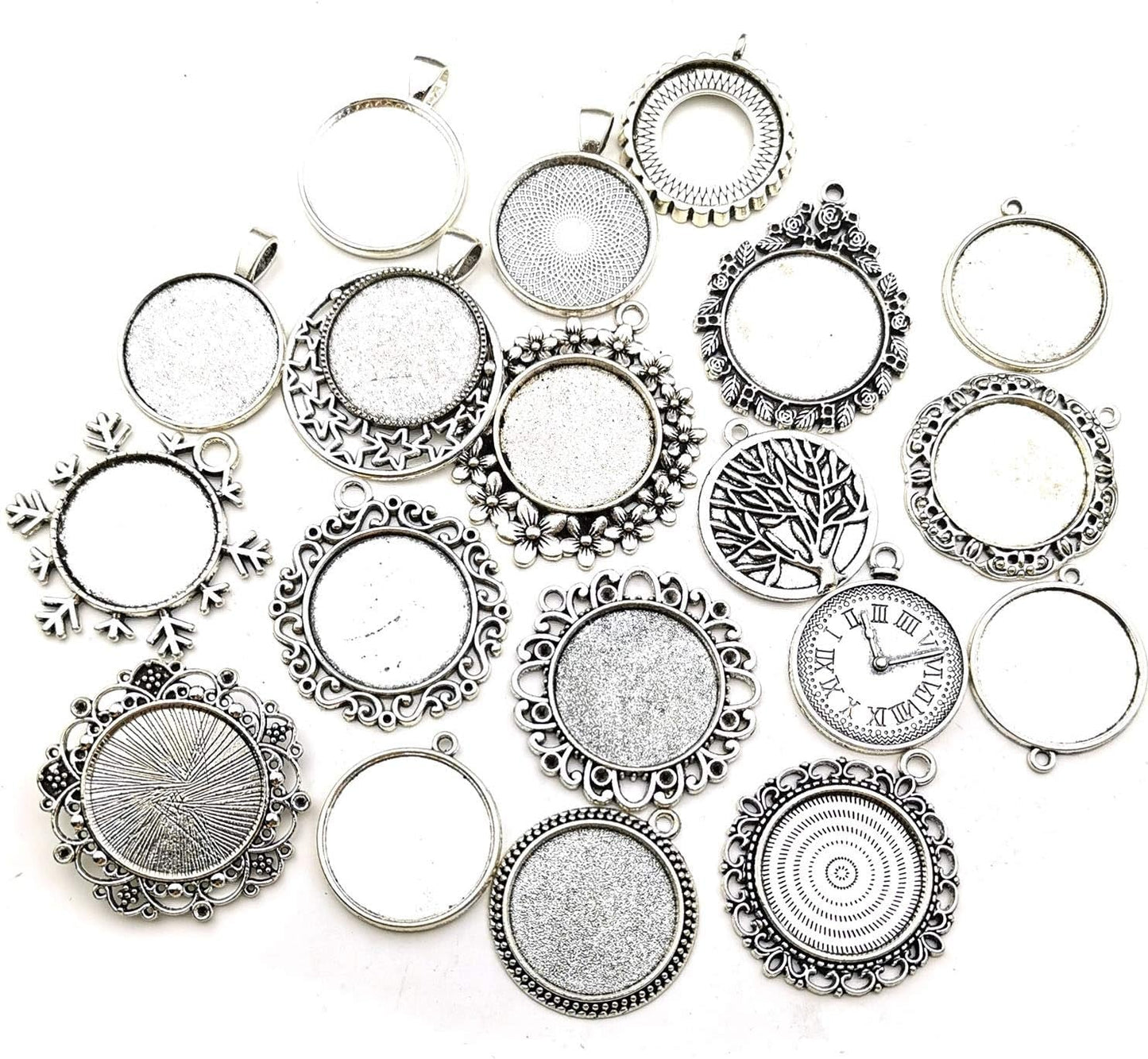 20Pcs Mixed Fit 25Mm Blank Bezel Pendant Trays Base Cabochon Settings Trays Pendant Blanks for Jewelry Making DIY Findings (M280)