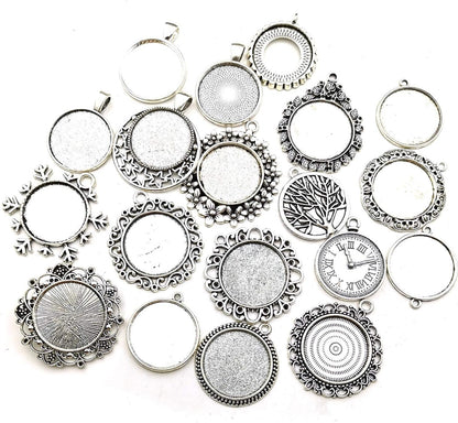 20Pcs Mixed Fit 25Mm Blank Bezel Pendant Trays Base Cabochon Settings Trays Pendant Blanks for Jewelry Making DIY Findings (M280)