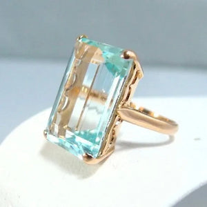 luxurious Exquisite Fashion Solid Natural Aquamarine Ring Bride Wedding Anniversary Gift Princess Engagement Jewelry Christmas Gift Size 4-12