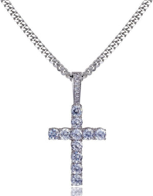 Cross Necklace for Men Gold Necklace for Women Gold Heart Cross Jewelry 14K Silver Plated Solid Iced Cubic Zirconia Stainless Steel Pendant Chain