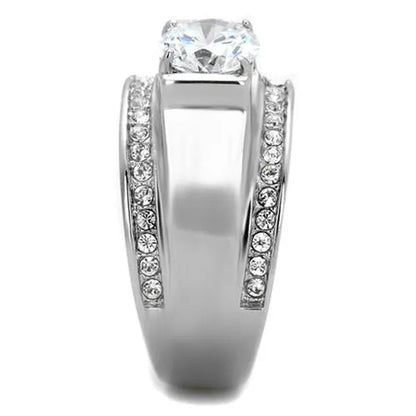 Men'S 2.25 Ct round Cut Simulated Diamond Silver Stainless Steel Ring Sizes 8-13