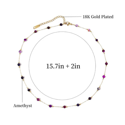 Amethyst Necklace for Women Dainty Adjustable 4Mm Amethyst Choker Necklace Purple Crystal Bead Necklace Gemstone Necklace Healing Stone Necklace Amethyst Jewelry for Women
