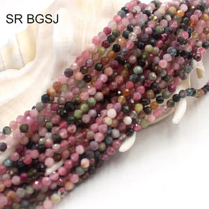 3mm Round Faceted Mixed Tourmaline Natural Gemstone Bail Spacer  Beads Strand 15"