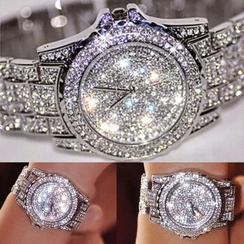 New Diamond Rhinestone Luxury Silver Gold Watch Fashion Bling Bling Fashion Diamond Watch High Quality Lady Wristwatches