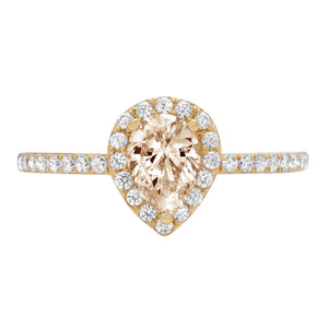 0.8Ct Pear Cut Champagne Simulated Diamond 14K Yellow Gold Anniversary Engagement Halo Ring Size 10