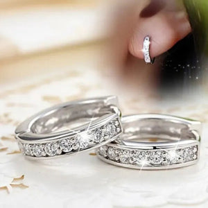 Luxury Elegant Diamond Hoop Ear Stud Earrings for Women Round Wedding Bridal Jewelry