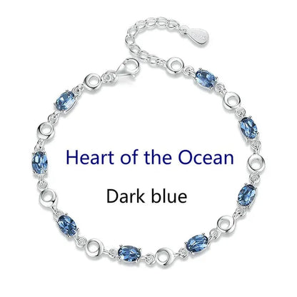 Sapphire Plated S925 Sterling Silver Bracelet Crystal Birthday Present