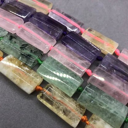 Natural Faceted Rectangle Bead Crystal Amethyst Rose Quartz Prehnite Citrine Diy