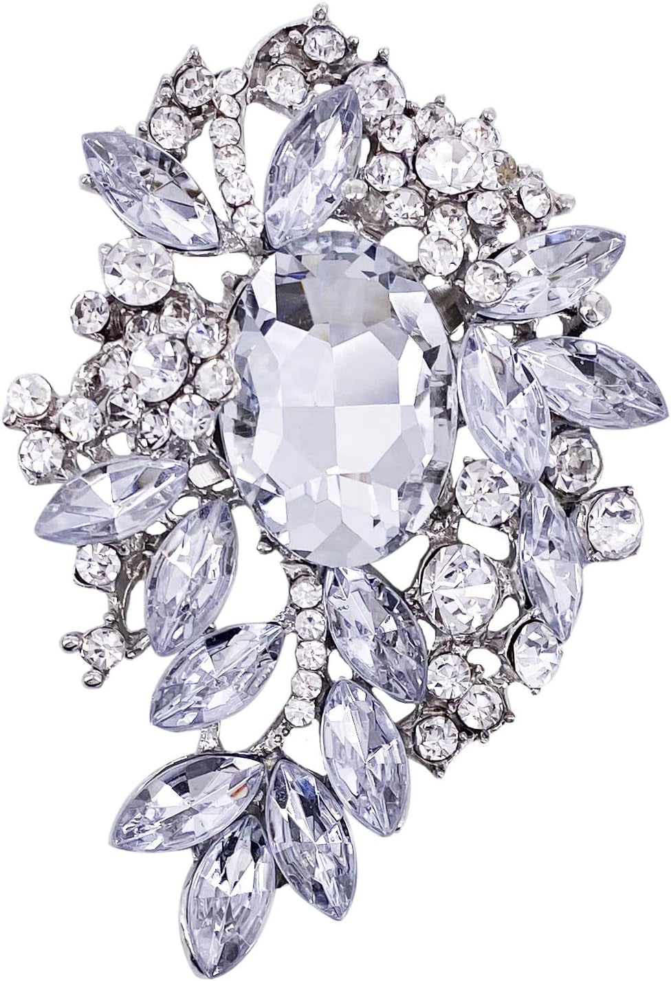 Vintage Sparkly Austrian Crystal Flower Leaf Bouquet Clusters Big Large Brooch Pin for Women Gold Tone