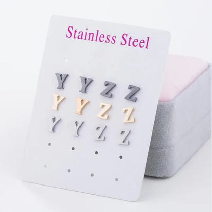 Fashion Stainless Steel Alphabet Stud Earring Lovely Tiny A-Z Letter Earrings Cute Simple Jewelry for Women Men Girls Gift