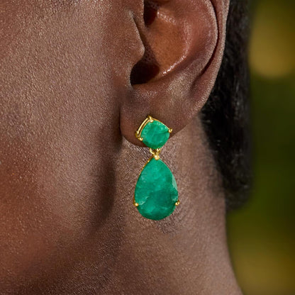 19.20 Ct. T.W. Emerald Drop Earrings in 18Kt Gold over Sterling