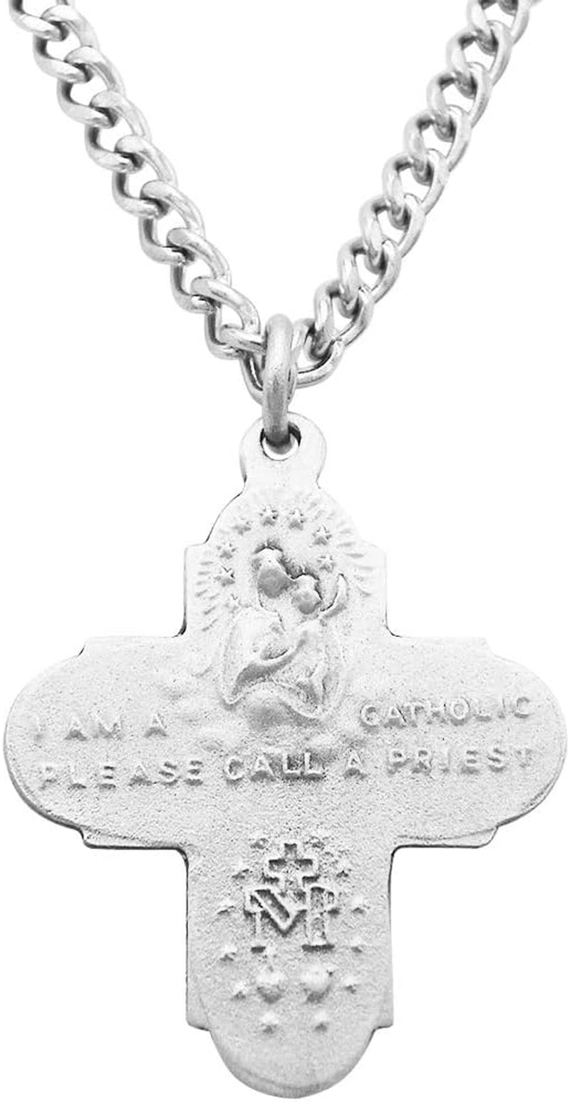 Religious Gift Traditional Catholic Small Four Way Medal Pendant Necklace, 24"