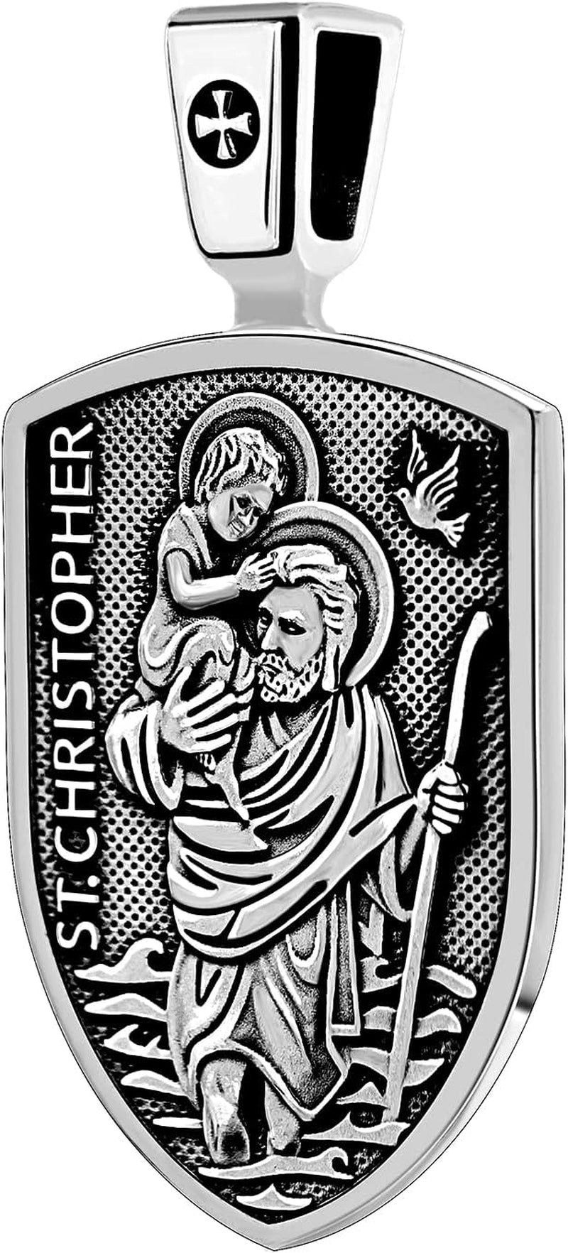® Saint Christopher Protect Us Medal St. Christopher Protection Shield Christian Amulet Unique Solid 925 Sterling Silver Pendant Necklace + Velvet Pouch, Polishing Cloth, Gift Box