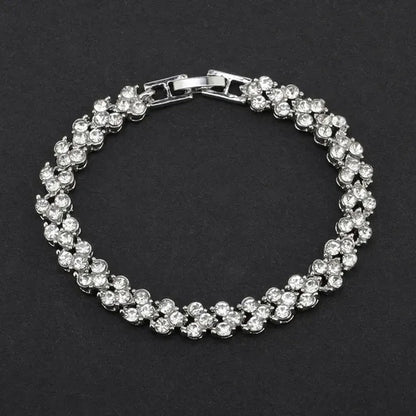 Hip Hop Bling Iced Out Cubic Zirconia Charm Bracelet  Gold Silver Tennis Chain Bracelets Women 3 Row Link Chain Jewelry