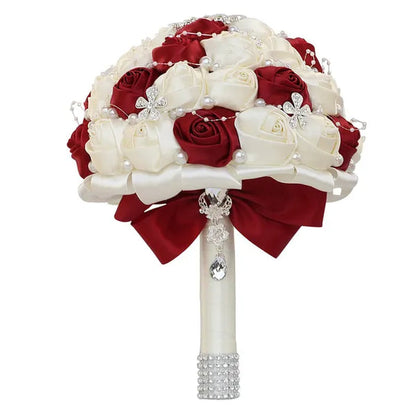 21CM Silk Rose Pearl Rhinestone New Style Bridal Bouquet Wedding Supplies Diamond Brooch Bouquet Bridesmaid Holding Flowers