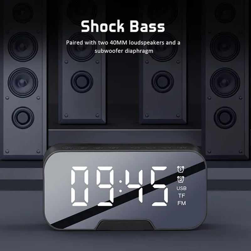 NEW Wireless Bluetooth 5.0 Speaker with Phone Holder Function Mirror LED Alarm Clock Wireless Bluetooth Speaker with FM