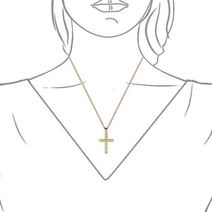 Yellow Sapphire & Natural Diamond (SI2-I1,G-H) Cross Pendant 0.53 Ctw 14K Gold. Included 16 Inches 14K Gold Chain.