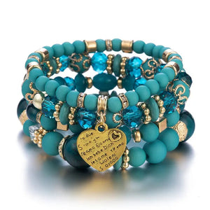 Ethnic style multi-layered bracelet crystal beaded ladies hand jewelry
