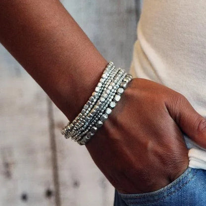 Silver Bead Bracelet Silver Bracelet Bead Bracelet Stretch Bracelet Stacking Bracelet Beaded Braceletyoga Bracelet