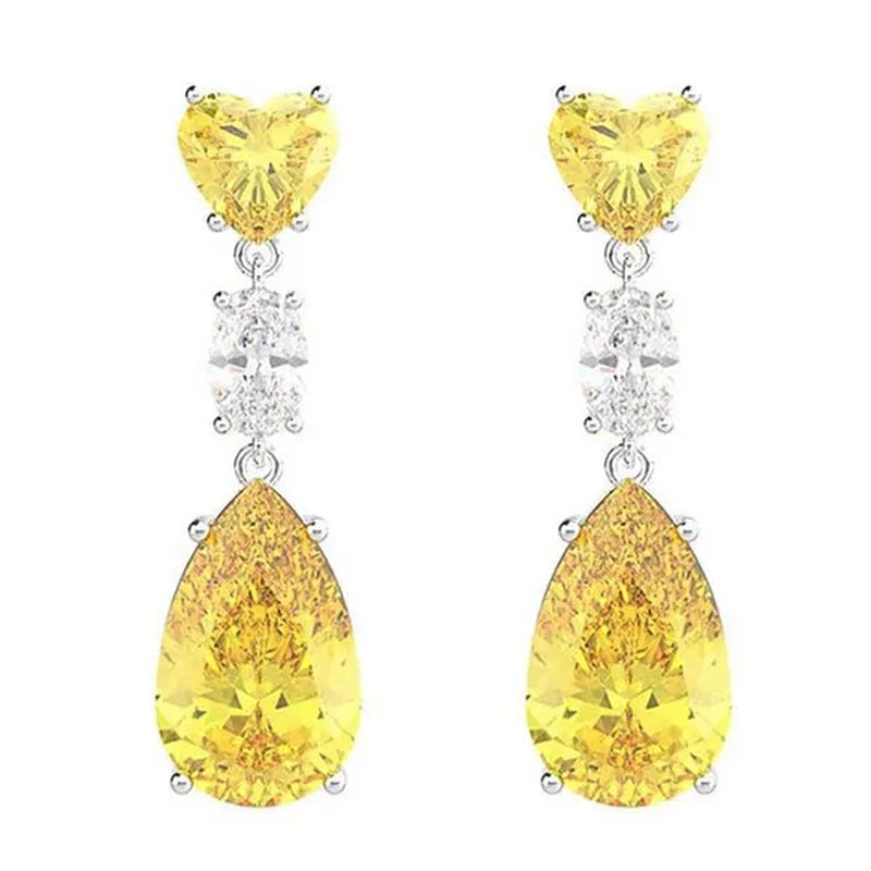 Exquisite Fashion Teardrop Cut Citrine Dangle Gemstone Earrings for Bridal Wedding Party Women Jewelry Gift