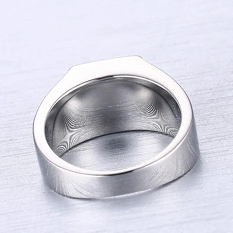 NOVE JEWELRY men fashion charm blue rhinestone fine ring 316L stainless steel exquisite wedding band rings silver + blue US Size 7 to 11