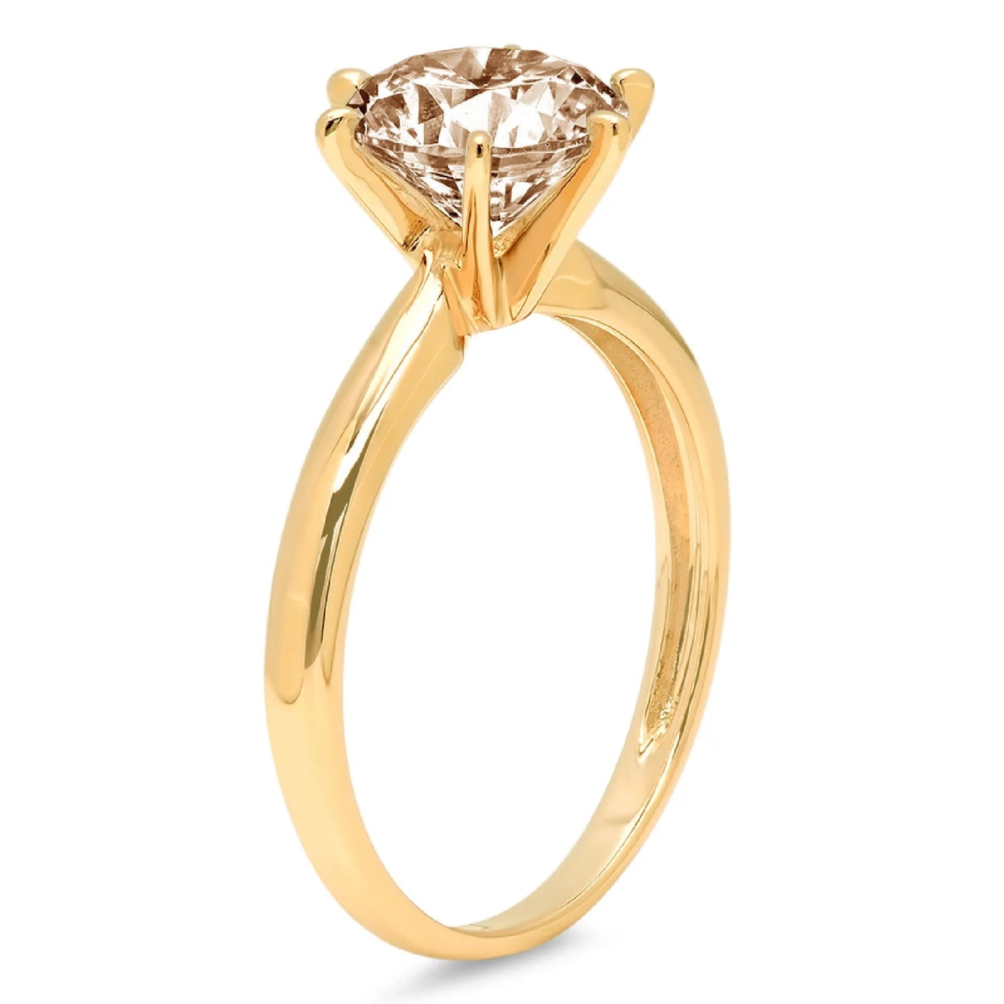 1 Ct Brilliant round Cut Simulated Champagne 14K Yellow Gold Solitaire Ring SZ 6