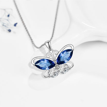 12 Birthstone Butterfly Pendant Necklace for Women 925 Sterling Silver Cubic Zirconia Butterfly Jewelry Christmas Wedding Birthday Gifts for Mom Wife Daughter