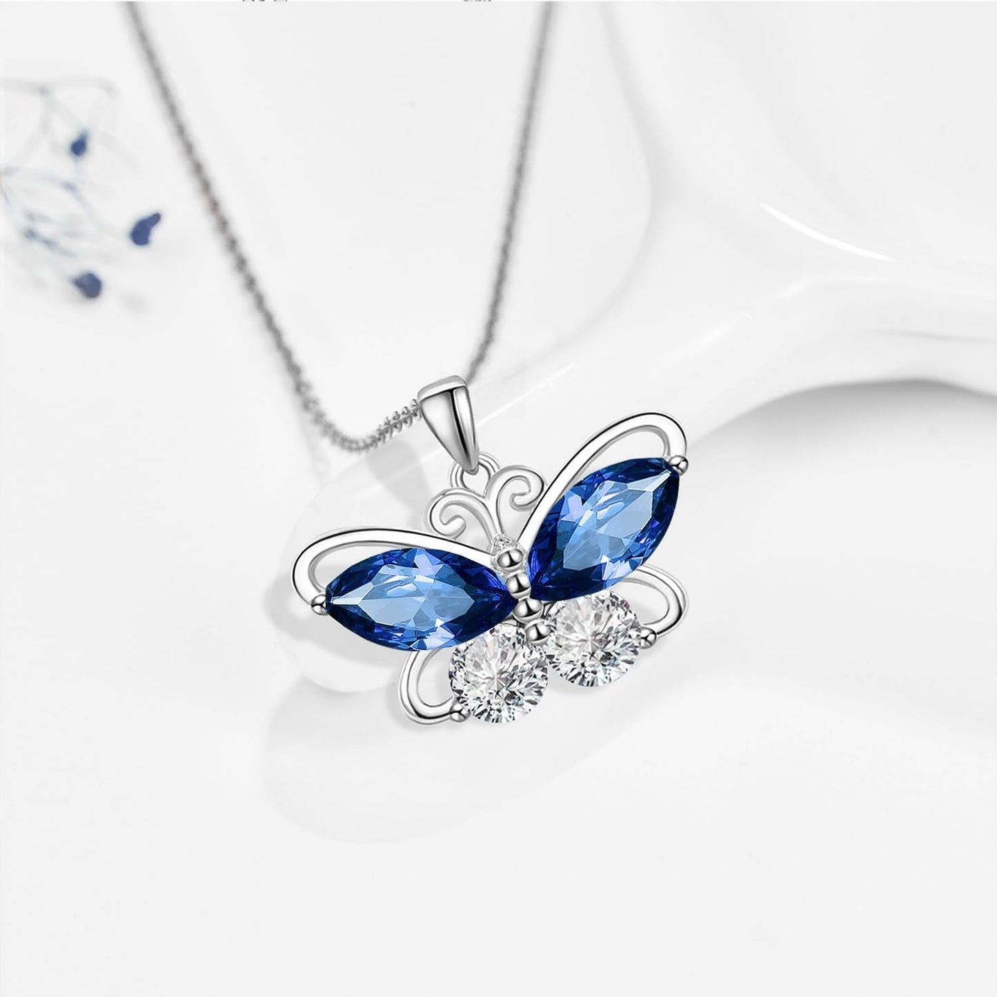 12 Birthstone Butterfly Pendant Necklace for Women Girls 925 Sterling Silver Cubic Zirconia Butterfly Jewelry Christmas Wedding Birthday Gifts for Mom Wife Daughter