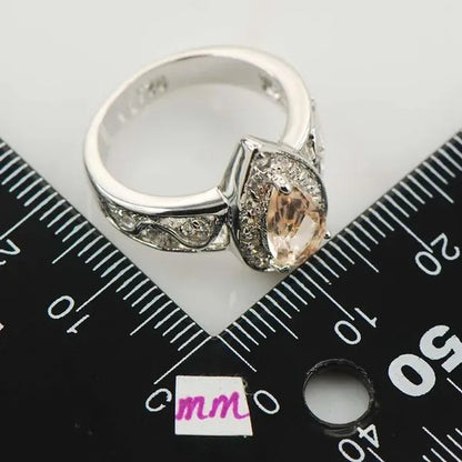 Morganite White Topaz 925 Sterling Silver Fashion Ring Size 5 6 7 8 9 F878