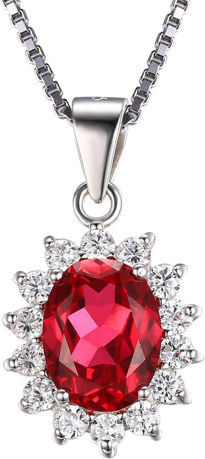 Princess Diana Kate Middleton Natural Amethyst Citrine Garnet Peridot Topaz Created Ruby Sapphire Simulated Emerald Pendant Necklace for Women, 925 Sterling Silver Gemstone Jewelry Set