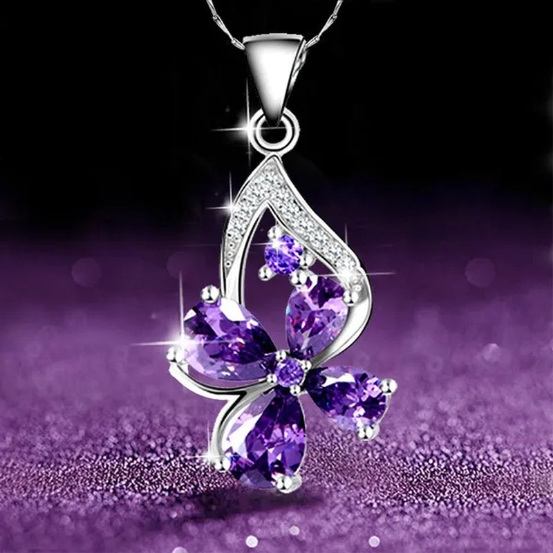 4 Styles High Quality New Arriving Women Charm Crystal Amethyst Diamond Pendant Necklace Exquisite Engagement Wedding Anniversary AAA Zircon Necklace Jewelry for Girlfriend Valentines Day Gifts