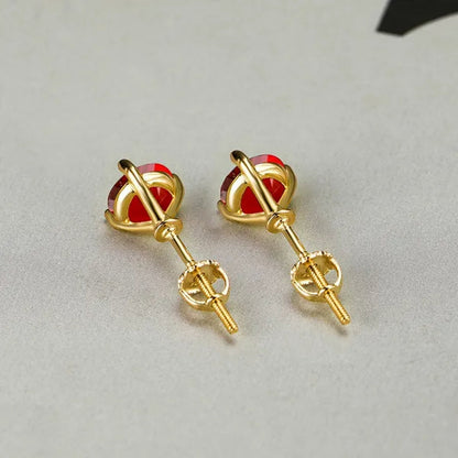 18K Gold Three-Prong Martini Round Ruby Stud Earrings Bride Wedding Engagement Jewelry Gifts 7mm/8mm