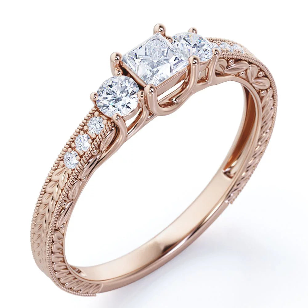 Vintage Half Carat Princess Cut Diamond - Channel Set Band - Edwardian Engagement Ring in 10K Rose Gold