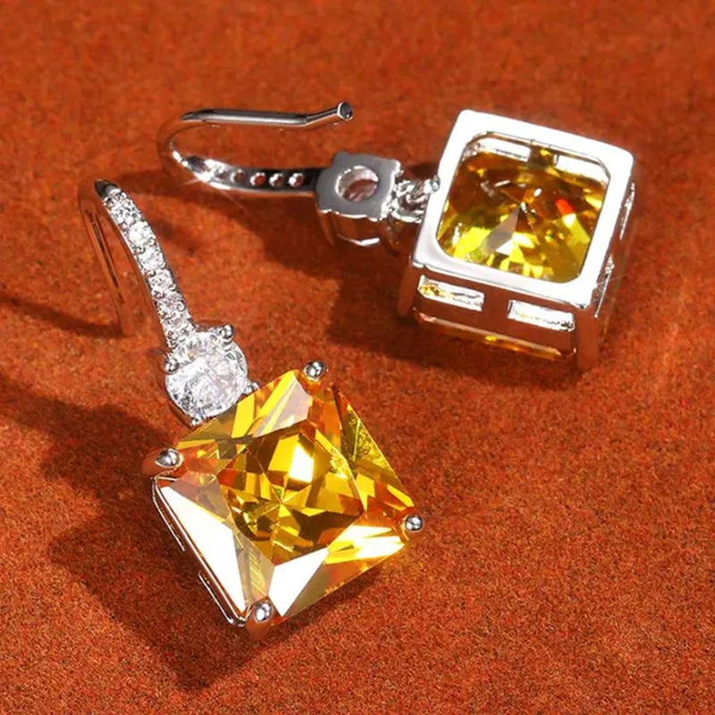 Exquisite Citrine Dangle 925 Sterling Silver Hanging Hook Earrings for Women Bridal Wedding Earrings Accessories