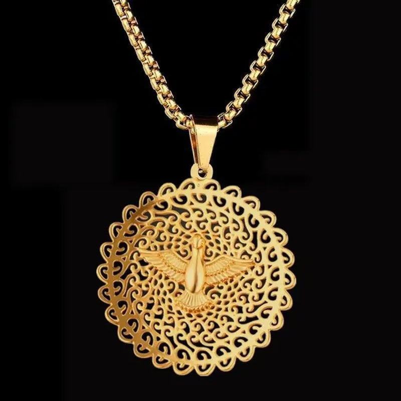 Lovely Peace Dove Gifts Party Unisex Box Chain Copper Round Dangle Pendant Chain Necklace