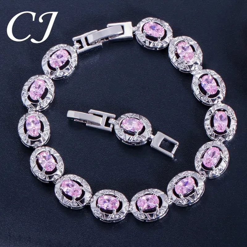 CANDICE Silver Plated Link Chain Bracelets Round Green Crystal Fashion Jewelry For Lady（Extended Clasp）
