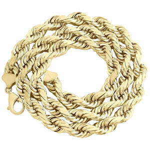 10K Yellow Gold 10Mm Diamond Cut Hollow Rope Link Chain Necklace 28 Inches