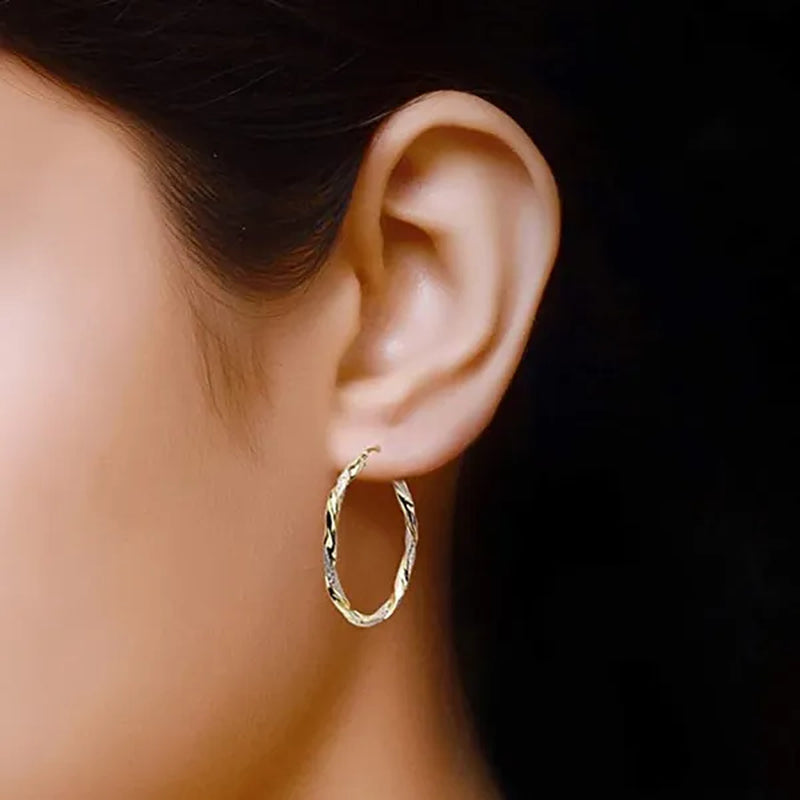 Women Fashion Hoop Earrings Spiral Circle Earrings Simple Big Circle Gold Loop Earrings