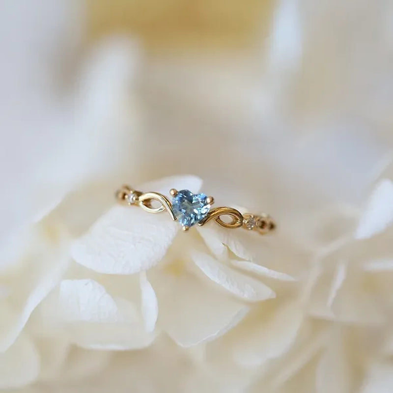 Women Dainty 18k gold plated Skyblue Heart Shaped Sapphire Diamond Gemstone Ring