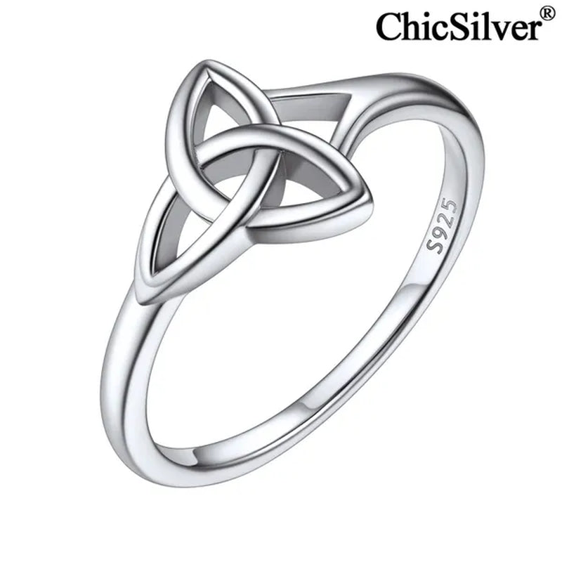 Chicsilver 925 Sterling Silver Ring for Women Triquetra Celtic Knot Promise Ring Simple Classic Irish Eternity Wedding Band Size 4-12