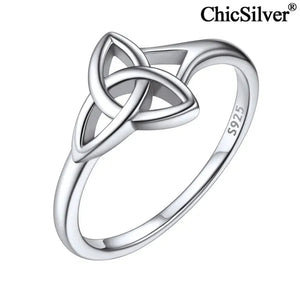 Chicsilver 925 Sterling Silver Ring for Women Triquetra Celtic Knot Promise Ring Simple Classic Irish Eternity Wedding Band Size 4-12
