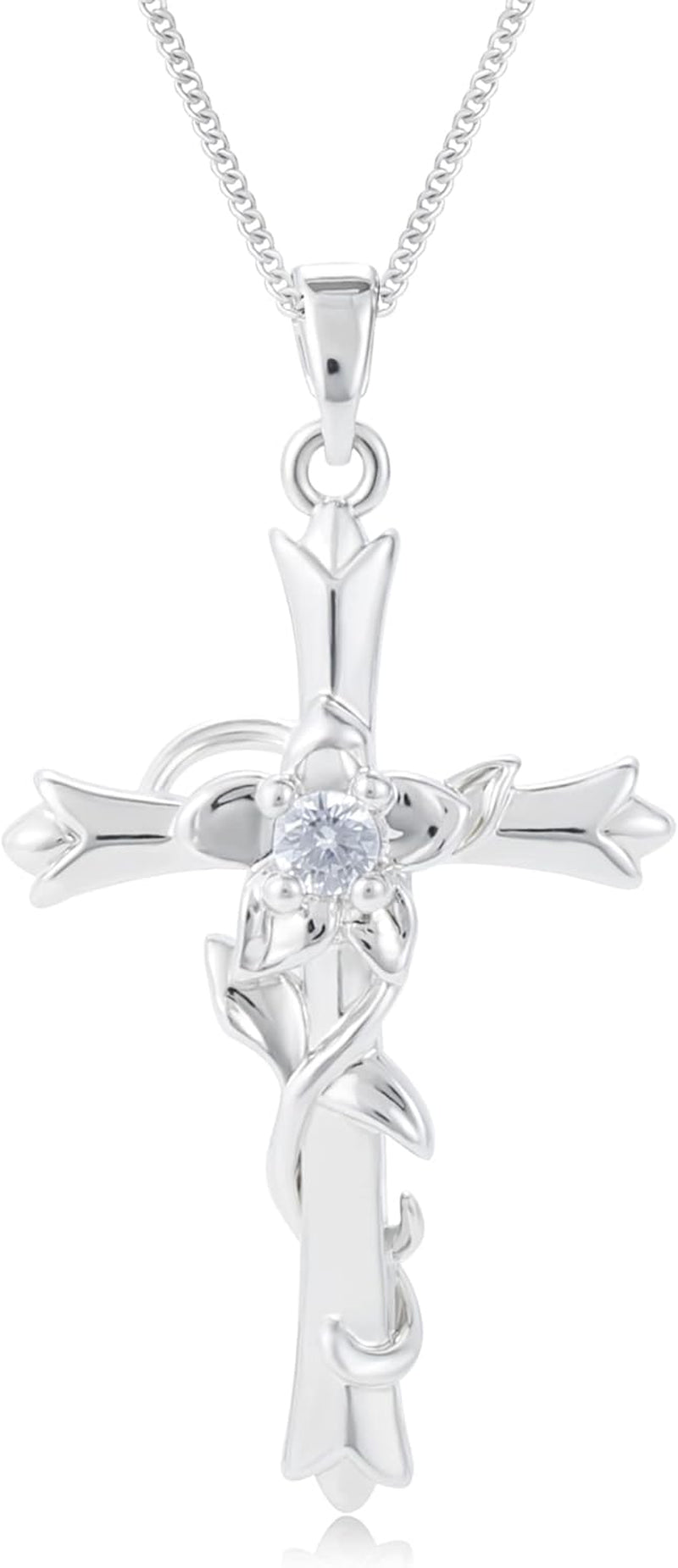 Cross Necklace for Women | Silver Faith Birthstone Cross Pendant with Birth Flower Jewelry Gifts for Teen Wife Women for Birthday Anniversary