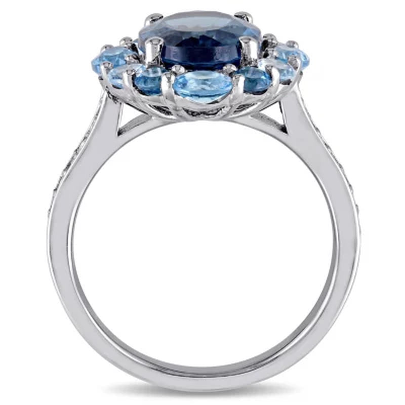 Blue and White Topaz Cocktail Ring in Sterling Silver