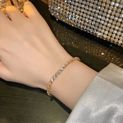 New Exquisite Women's Fashion Golden Silver Luxury Crystal Diamond Bracelet Temperament Personality Size Adjustable Bracelet Jewelry Gift