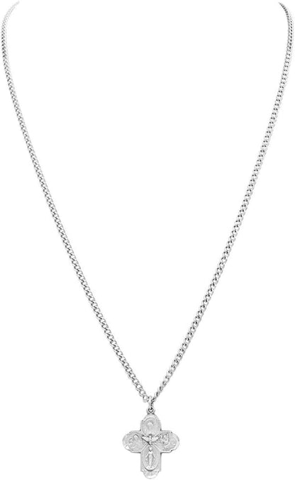 Religious Gift Traditional Catholic Small Four Way Medal Pendant Necklace, 24"