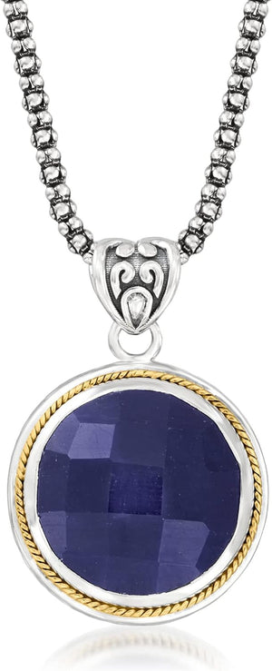 15.00 Carat Sapphire Pendant Necklace in Sterling Silver and 18Kt Yellow Gold. 18 Inches