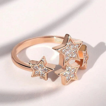 Trendy Women Open Ring Diamond Star Rings For Bridal Wedding Adjustable Rings