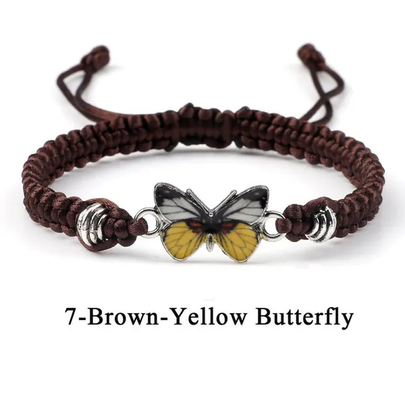 2022 Hot Adjustable Braided String Bracelet for Women Grey Butterfly Pendant Handmade Charm Bangles Fashion Girl Jewelry
