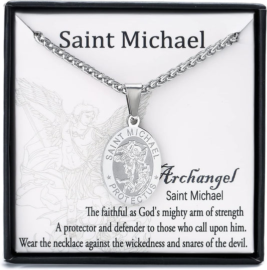 Saint Christopher/Joseph/Anthony/Jude/Michael Necklace Medal for Men Boys，St Christopher Pendant Medallion with Chain 24 Inches